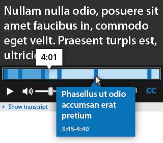Floe audio player design showing enlarged captions and interface for readability